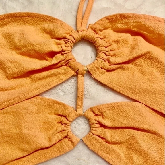 SHEIN Crop Top/ Bandeau Sz 4 Orange Double Layer Wraparound Ties Cotton Rings - Picture 9 of 11